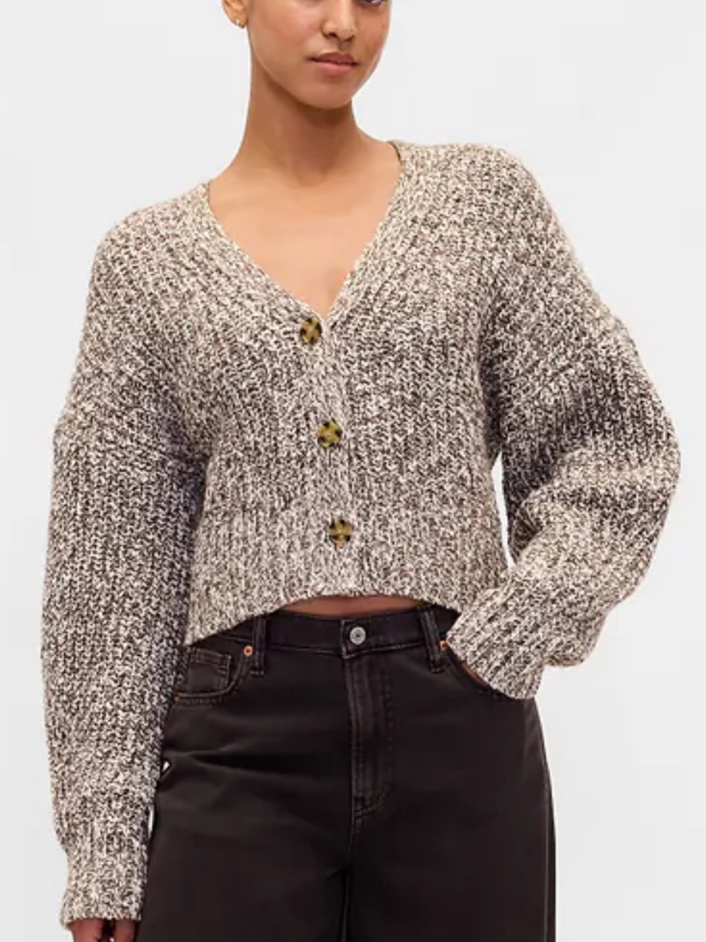 GAP Cotten Blend Brown Cream Marled Chunky Cardigan Sweater Size Medium